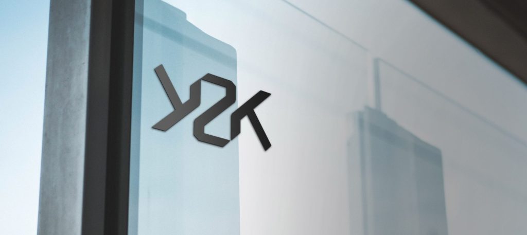 Realistic logo mockup on glass office window